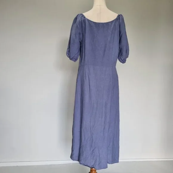 Princess Highway Celeste Blue Linen Blend Puff Sleeve Midi Dress Size 14 - Picture 5 of 8